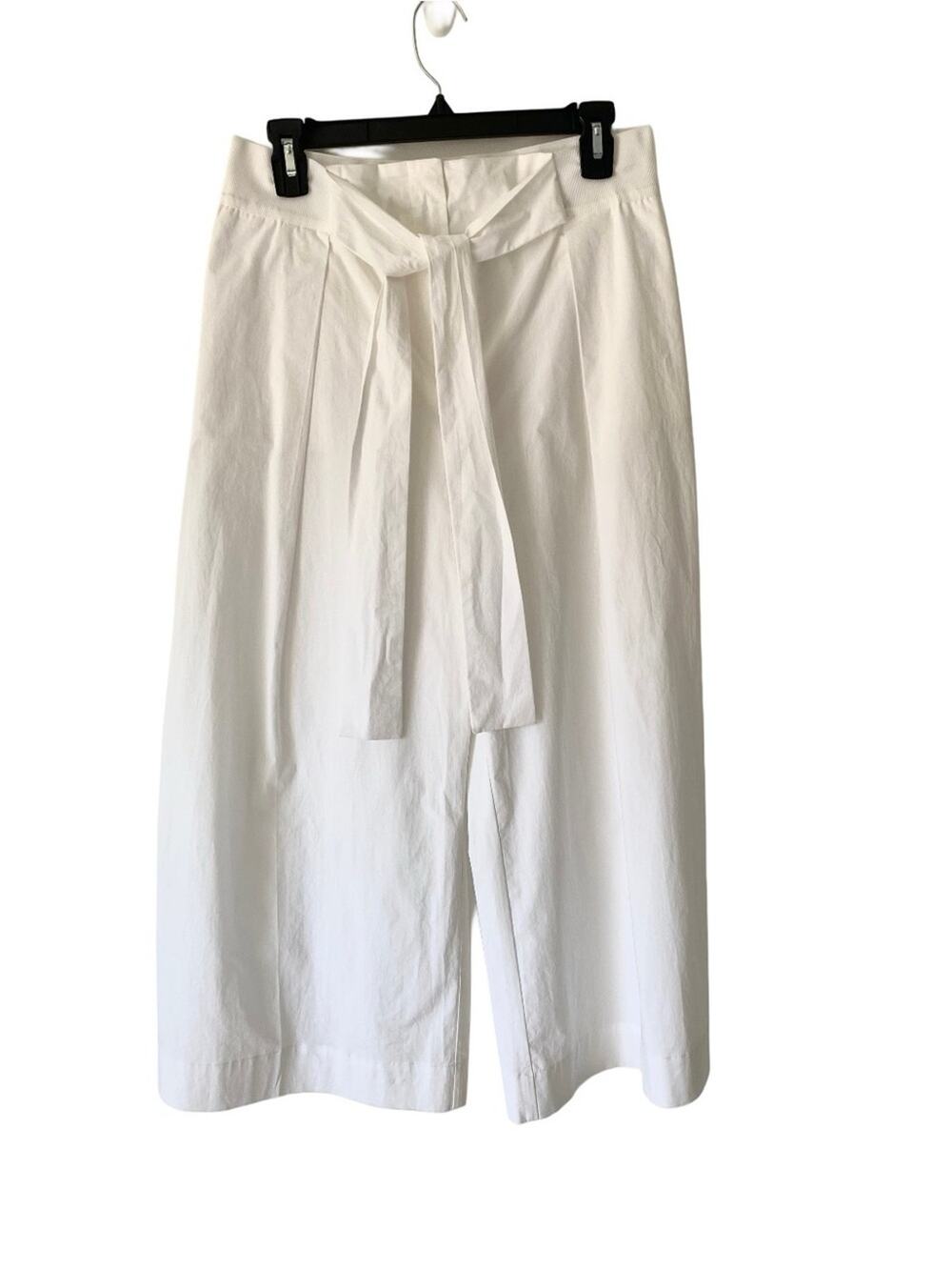 Pinko White Cotton Poplin Wide Leg Crop Belted Pants size 8